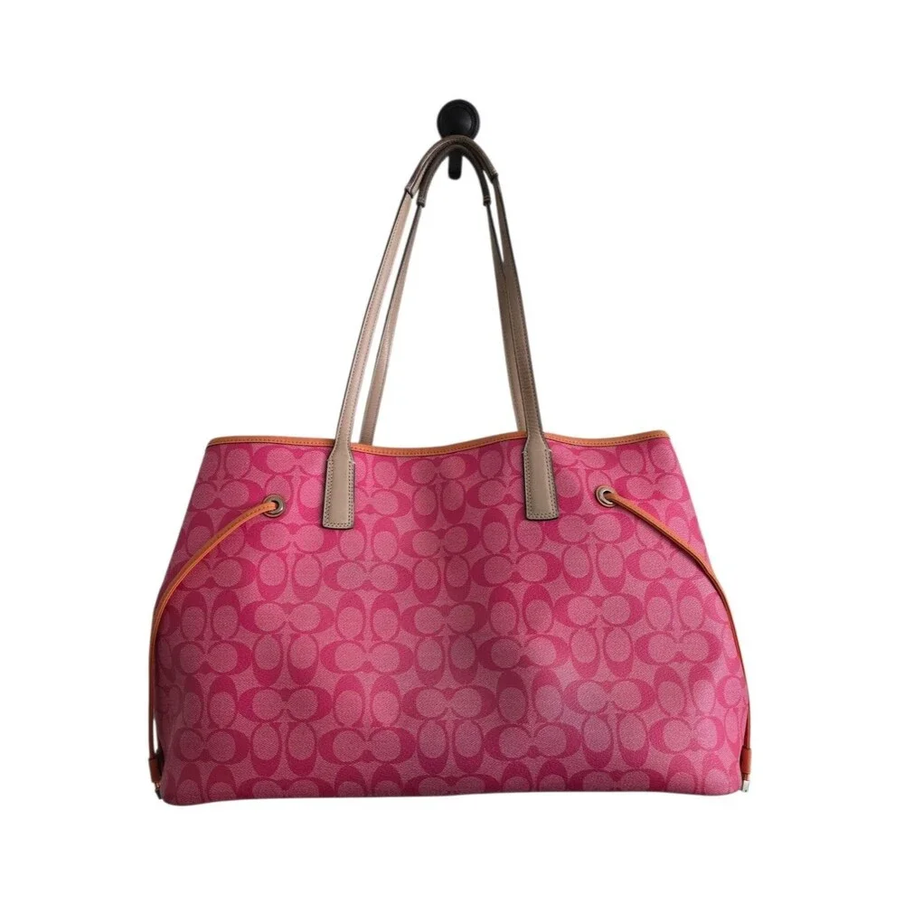 Coach Pink Signature Orange Stripe Large Carryall Handbag Purse F30521
